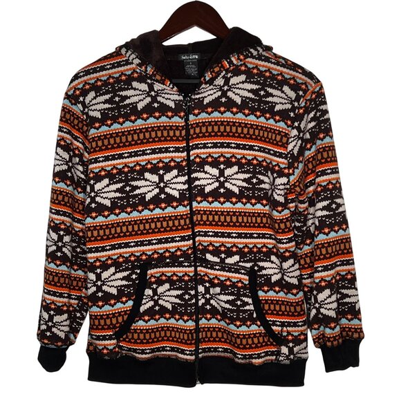 Soho Girls Hooded Full-Zip Fleece Jacket Small Colorful Snowflake Pattern Warm - Picture 1 of 13